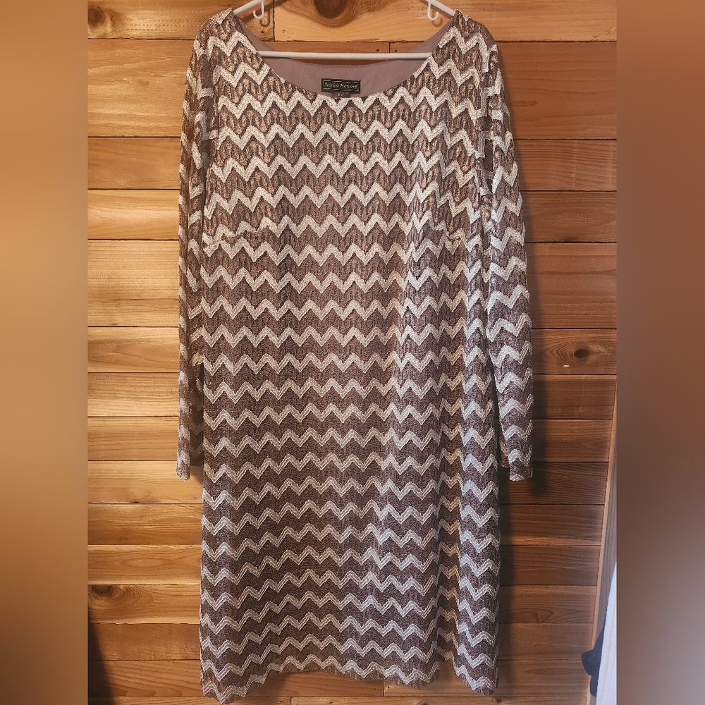 Jessica Howard Chevron Dress - Brown and Cream Size 20w